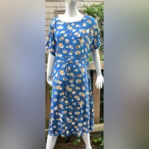 White Stuff blue drawstring dress, viscose,  mid length, Size 10